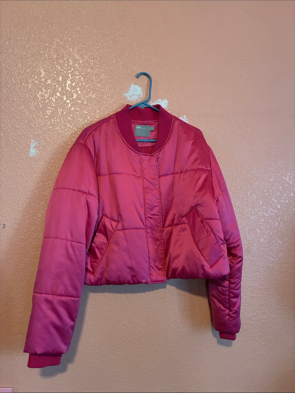 ASOS Hot Pink Quilted Cropped Bomber Jacket